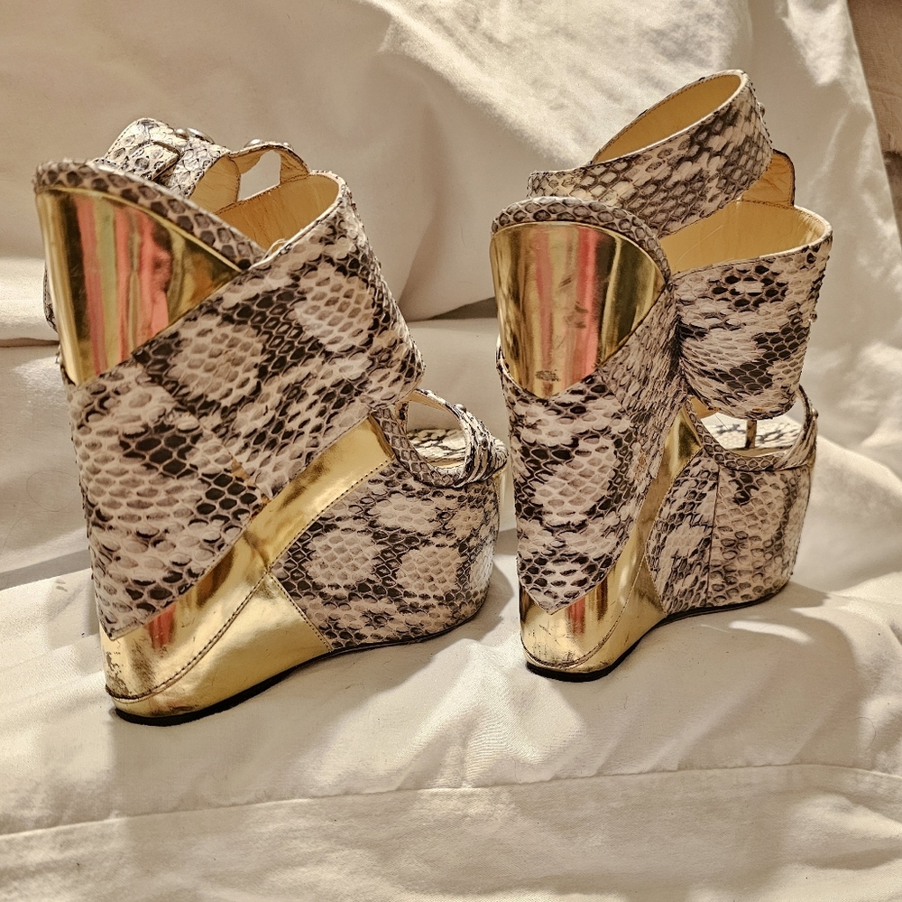 Jimmy Choo Python And Gold Studded Wedges - image 8